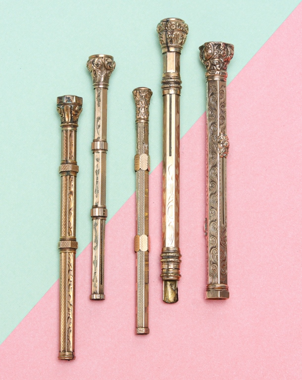 Appraisal: LADIES VICTORIAN JEWEL TOPPED PENS PENCILS Mid - late th