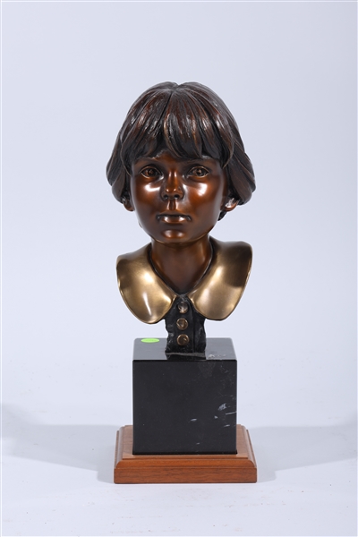 Appraisal: Medium size bronze signed bust of girl on granite signed