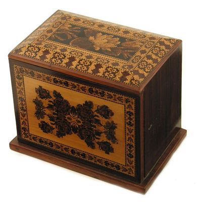 Appraisal: A th century Tunbridge ware table cabinet with a rosewood