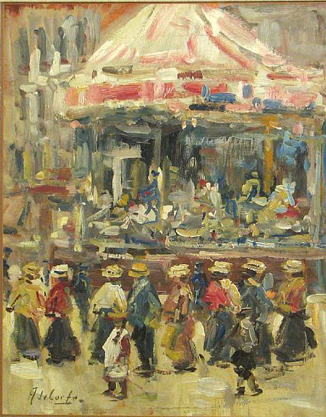 Appraisal: A de Corte th century The carousel ride signed 'A