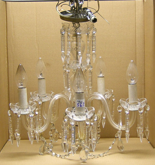 Appraisal: Cut glass -arm chandelier h w