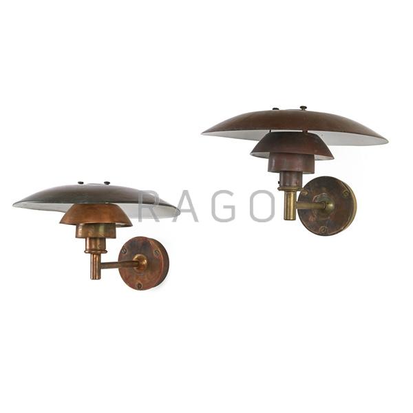 Appraisal: POUL HENNINGSEN Pair of outdoor sconces Condition Report A few