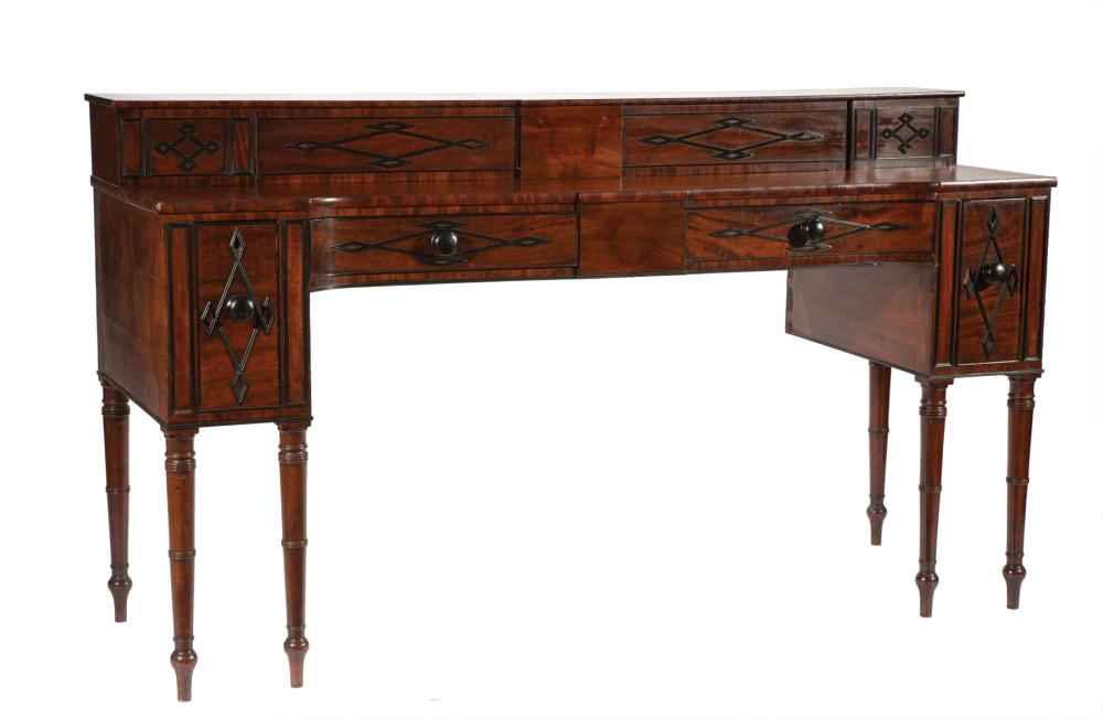 Appraisal: Regency Carved and Parcel Ebonized Mahogany Sideboard early th c