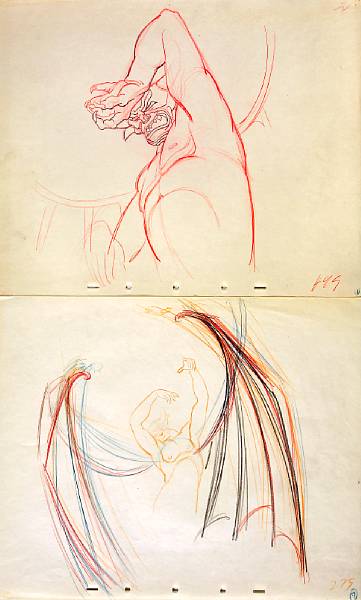 Appraisal: Ten Walt Disney preliminary drawings of Chernabog from Fantasia colored