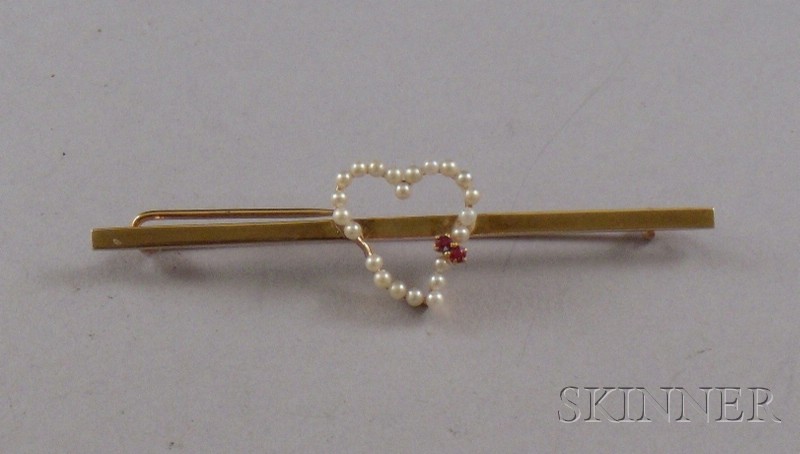 Appraisal: kt Gold Seed Pearl and Gemstone Broken Heart Bar Pin