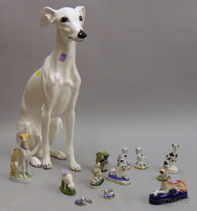 Appraisal: Fourteen Assorted Staffordshire-style Dog and Sheep Figural Items ht to