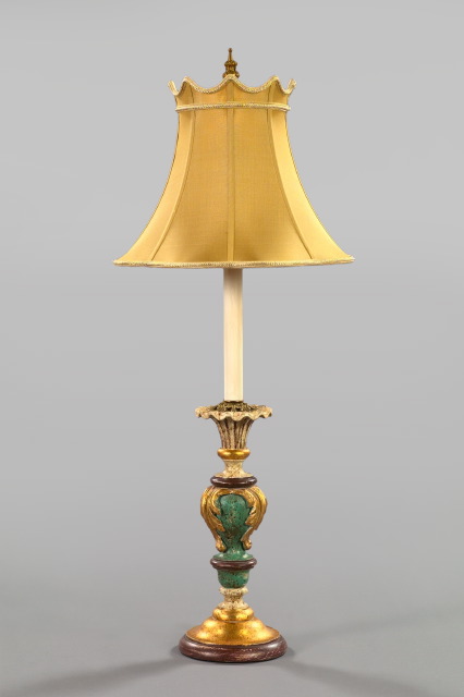 Appraisal: Italian Carved Polychromed and Parcel-Gilt Wooden Candlestick Lamp of vasiform