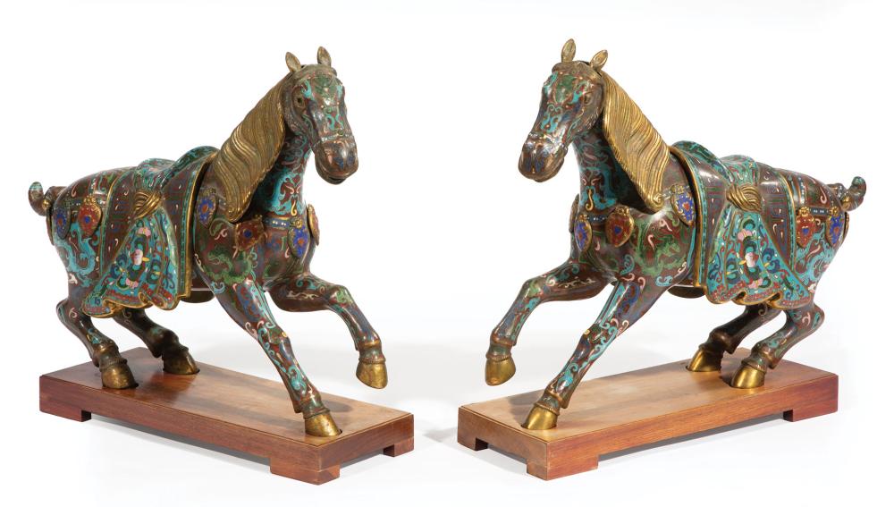 Appraisal: Pair of Chinese Cloisonn Enamel Horses caparisoned figures modeled in