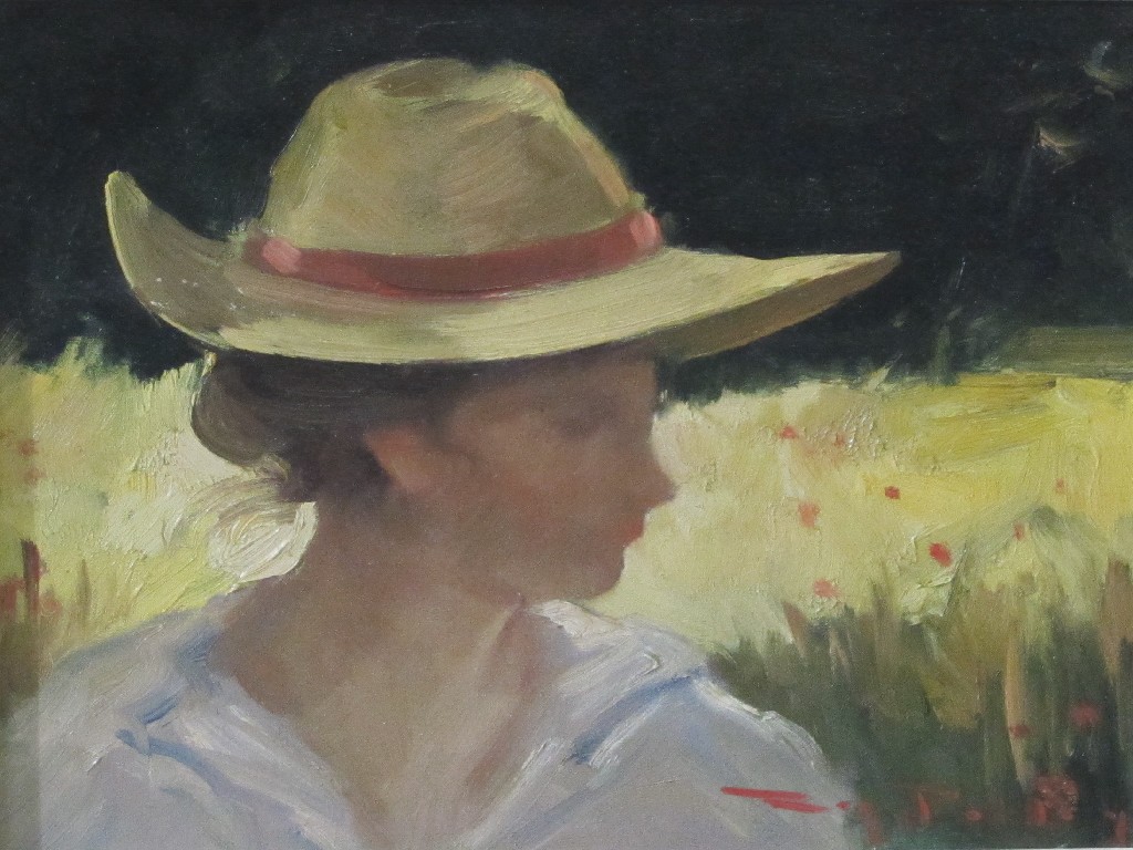 Appraisal: Oil on board 'Girl in a Sunhat' indistinctly signed