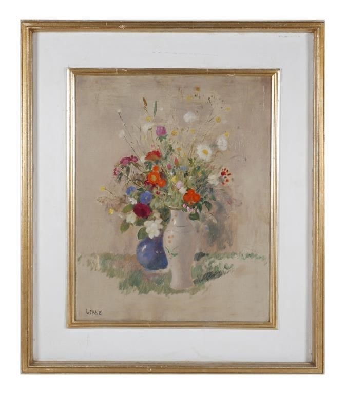 Appraisal: Framed oil on canvas painting of two vases of flowers