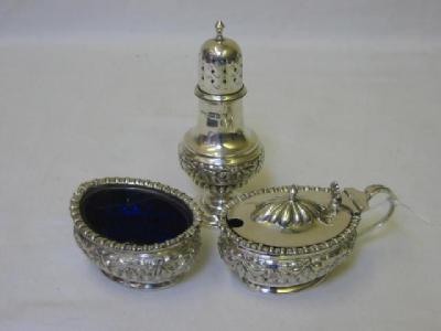 Appraisal: A VICTORIAN THREE PIECE CONDIMENT SET of bellied oval form