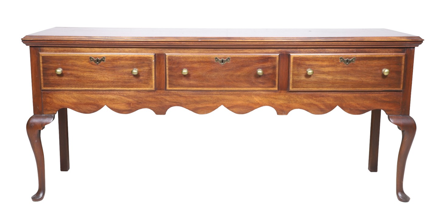 Appraisal: Henkel Harris Queen Anne style mahogany sideboard drawers scalloped skirt