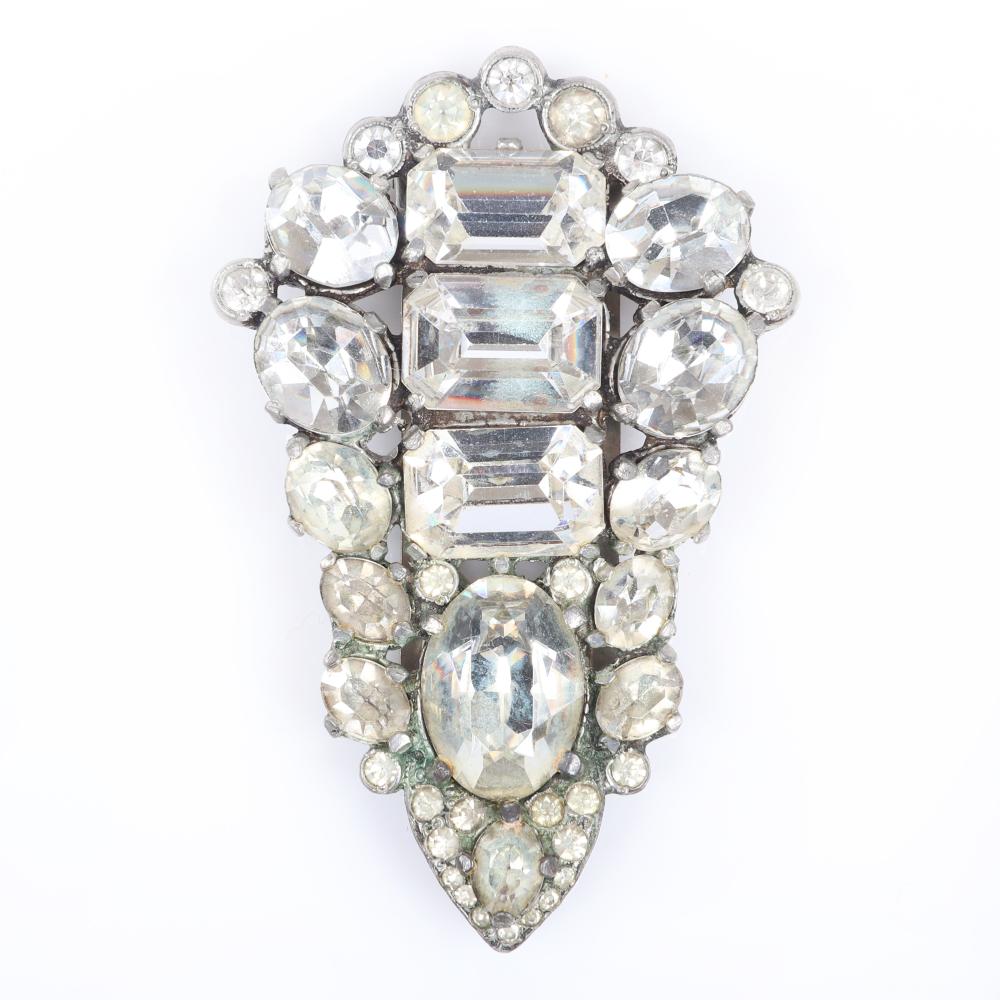 Appraisal: EISENBERG ORIGINAL DIAMANTE JEWELED DRESS CLIP WITH LARGE EMERALD-CUT AND