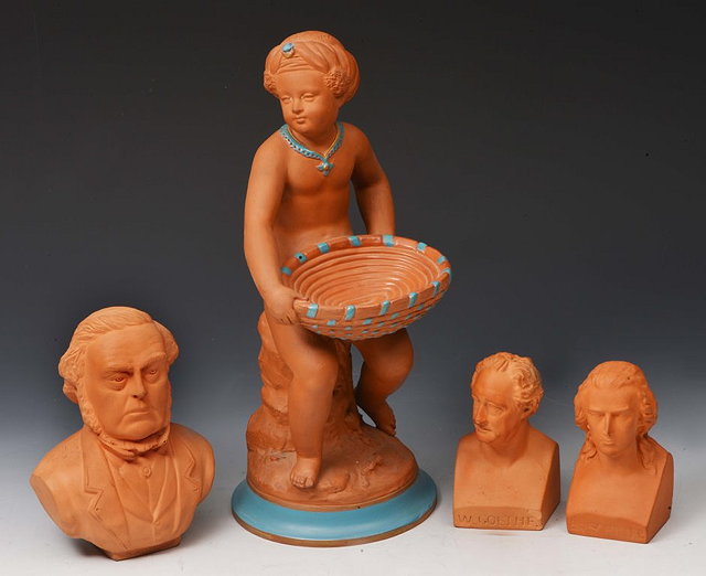 Appraisal: A WATCOMBE TERRACOTTA MODEL OF A CLASSICAL FIGURE holding a