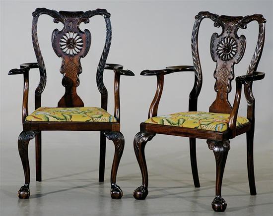 Appraisal: Pair George III style carved mahogany armchairs late th century