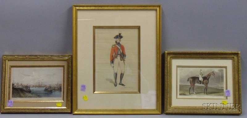 Appraisal: Two Framed Hand-colored Lithograph Prints and a Framed Watercolor Portrait