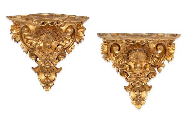 Appraisal: A pair of Louis XV style giltwood wall brackets A