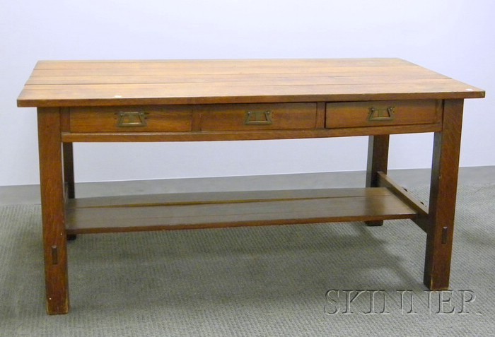 Appraisal: L J G Stickley Oak Library Table c three drawers