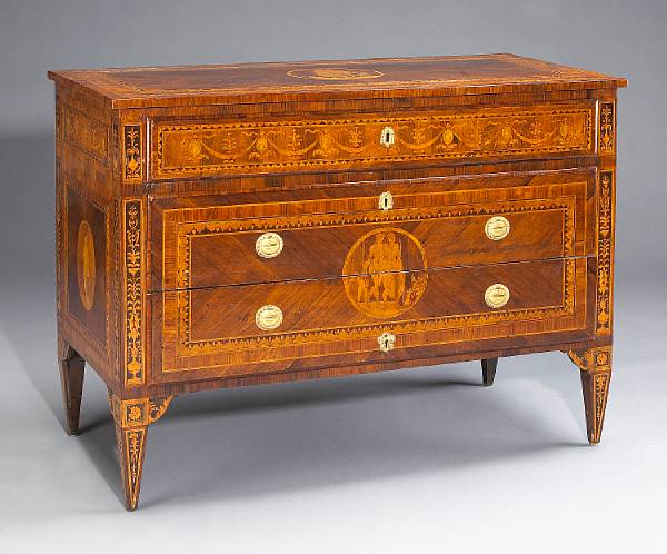 Appraisal: A fine Italian Neoclassical walnut and marquetry commode Lombardy manner