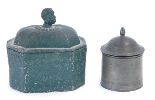 Appraisal: A late th early thC lead tobacco box with head