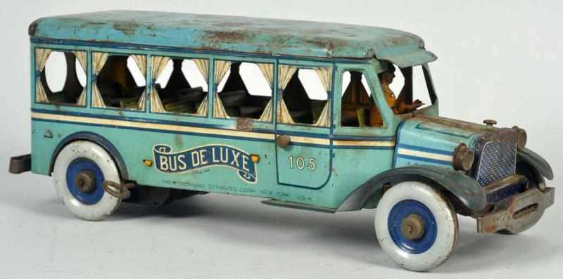 Appraisal: Tin Litho Strauss Bus De Luxe Wind-Up Toy American Working