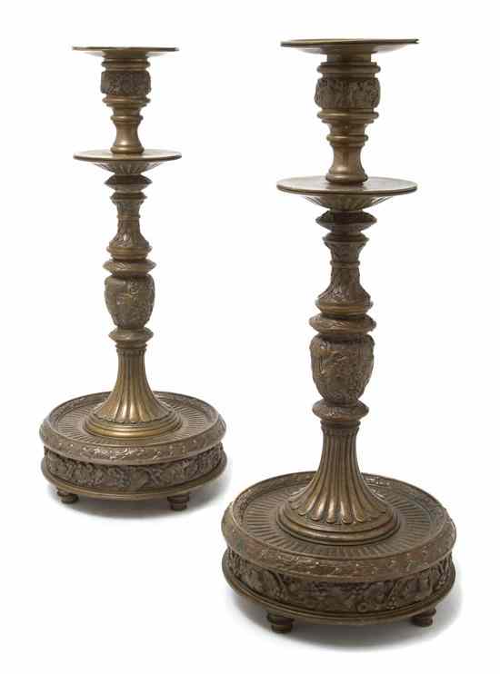 Appraisal: A Pair of Neoclassical Bronze Candlesticks each of baluster form