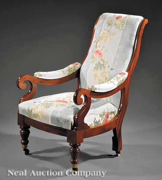 Appraisal: An American Late Classical Carved Mahogany Library Armchair c tall