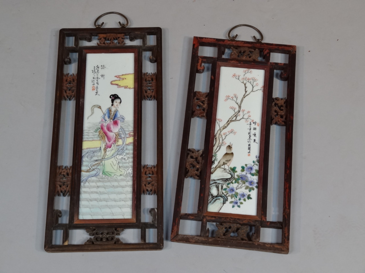 Appraisal: Two Chinese semi porcelain plaques each polychrome decorated the first