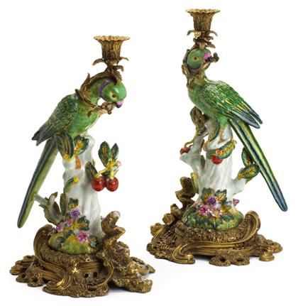 Appraisal: Pair of Louis XV style painted porcelain and gilt metal