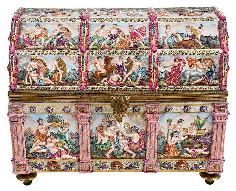 Appraisal: Monumental Capodimonte Jewelry Box Continental probably th th century porcelain