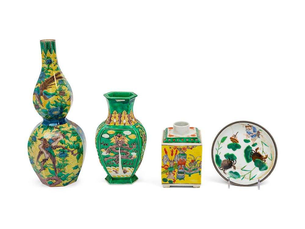 Appraisal: Four Chinese Famille Verte Porcelain Articles Tallest height in cm