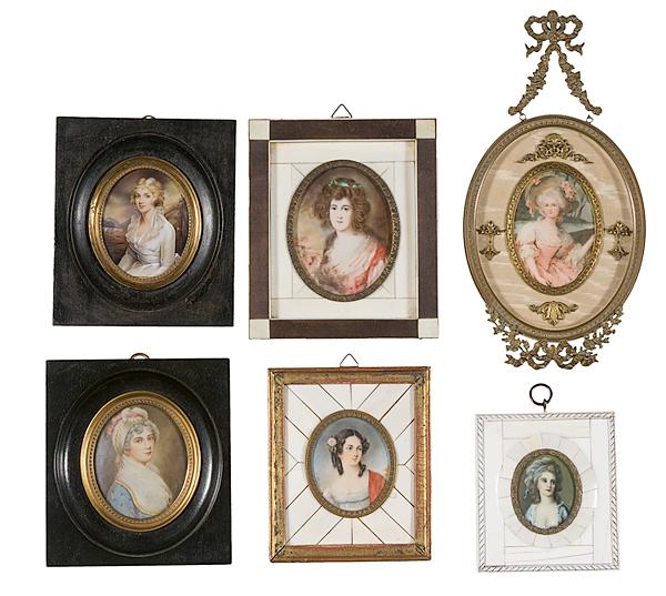 Appraisal: CONTINENTAL MINIATURES ON IVORY OF LADIES Continental miniatures of significant