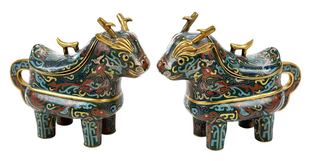 Appraisal: Pair of Chinese Cloisonn Qilin Censers Qing dynasty in the