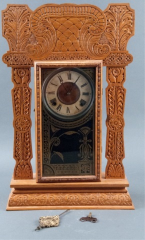 Appraisal: Mantle Clock by E Ingraham Co Pressed Oak Kitchen Clock