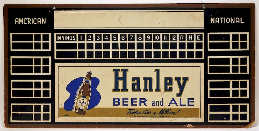 Appraisal: Hanley Beer Table Scoreboard Advertising Sign Rhode Island Circa Original