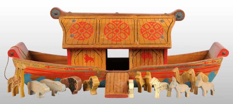 Appraisal: Wooden Noah's Ark Pull Toy Description With wooden wheels and