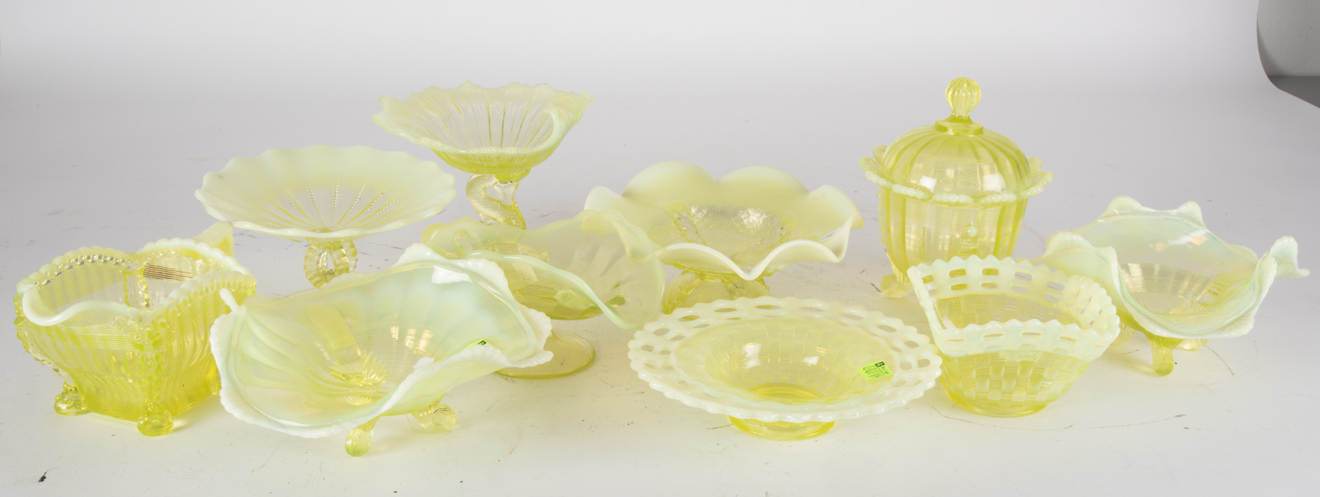 Appraisal: a Ten pieces of canary vaseline glass