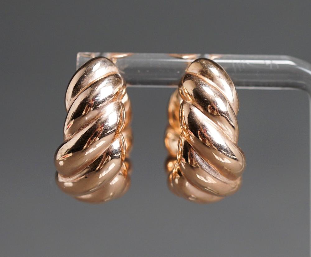 Appraisal: Pair Italian -Karat Rose-Gold Hoop Pierced Earrings dwt L in