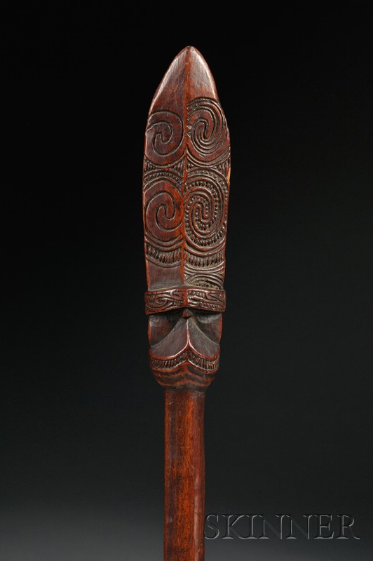 Appraisal: Maori Carved Wood Long Club th century the diminutive form