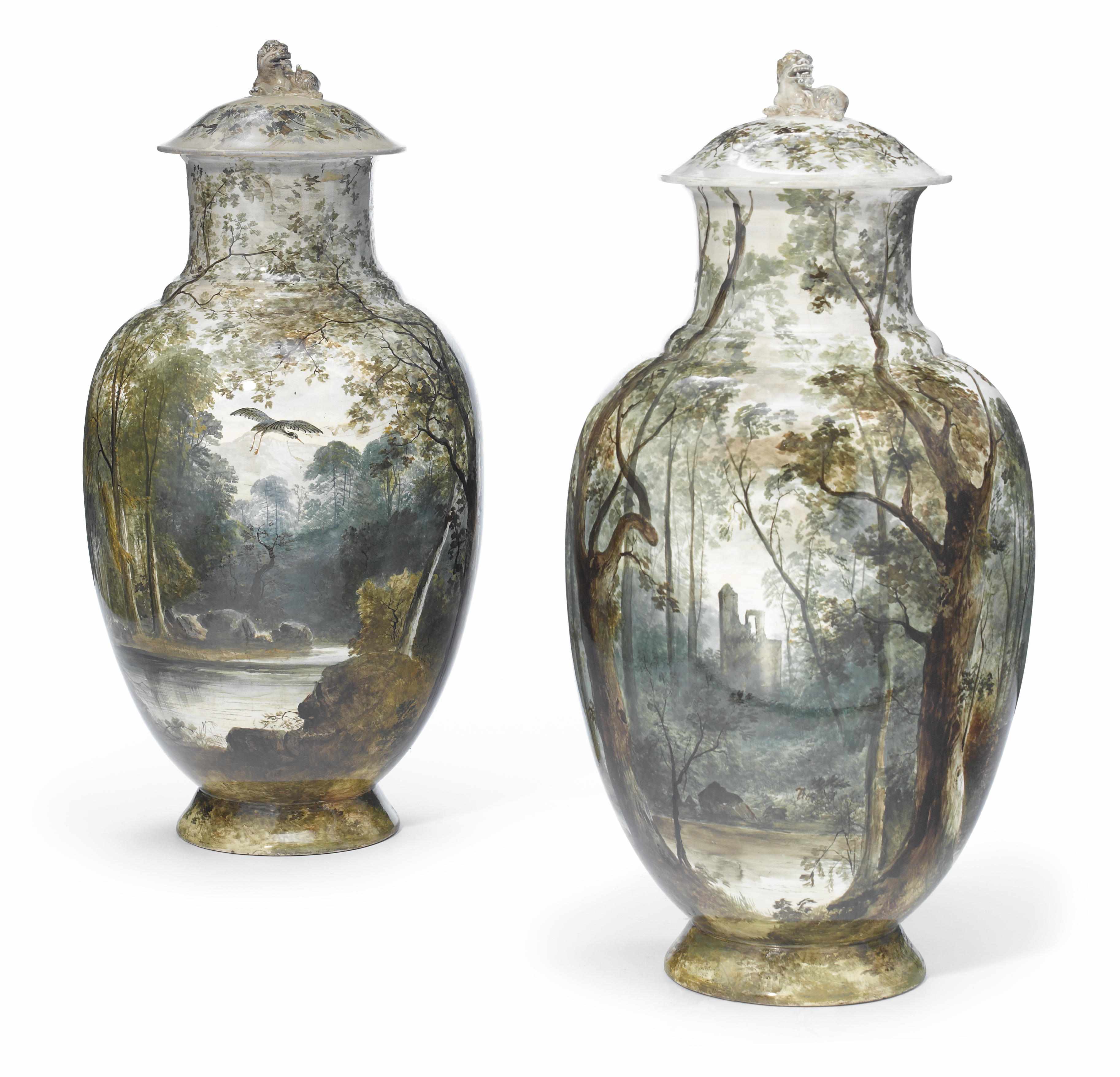 Appraisal: A pair of Copeland glazed earthenware covered vases late th