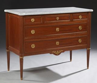 Appraisal: French Louis XVI Style Carved Mahogany Marble Top Commode early