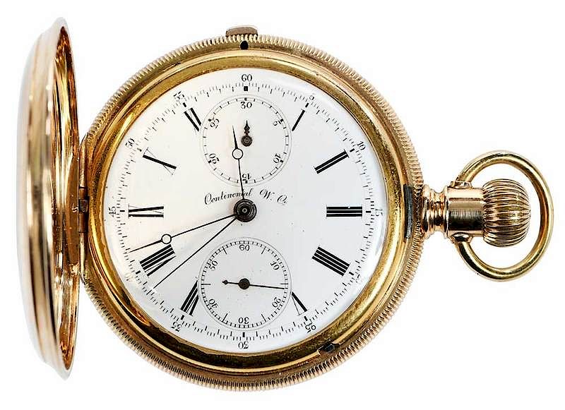 Appraisal: kt Continental Pocket Watch mm case black Roman numeral hour