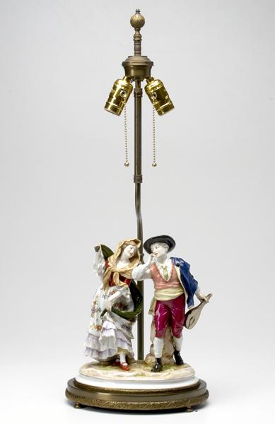 Appraisal: MEISSEN Figural group converted for use as a lamp