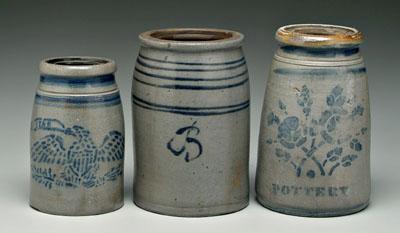 Appraisal: Three stoneware canning jars all salt glazed with blue decoration