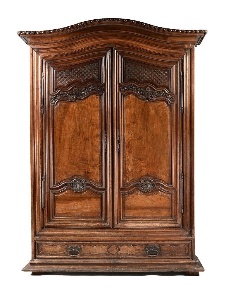 Appraisal: A LOUIS XV ROCOCO WALNUT ARMOIRE PROBABLY NORMANDY MID TH