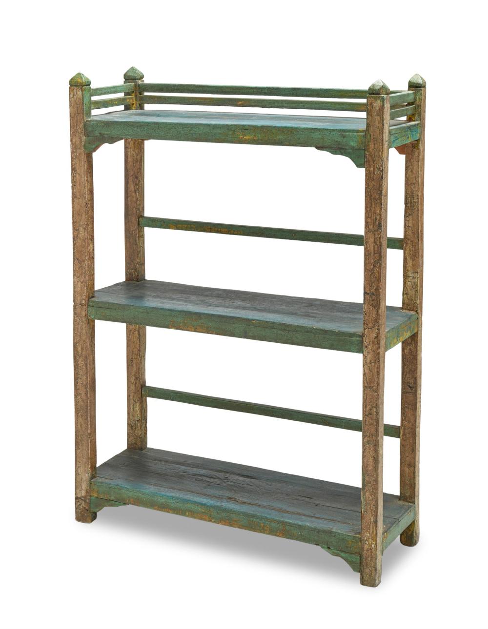 Appraisal: An rustic painted wood shelving unit Fourth-Quarter th Century The