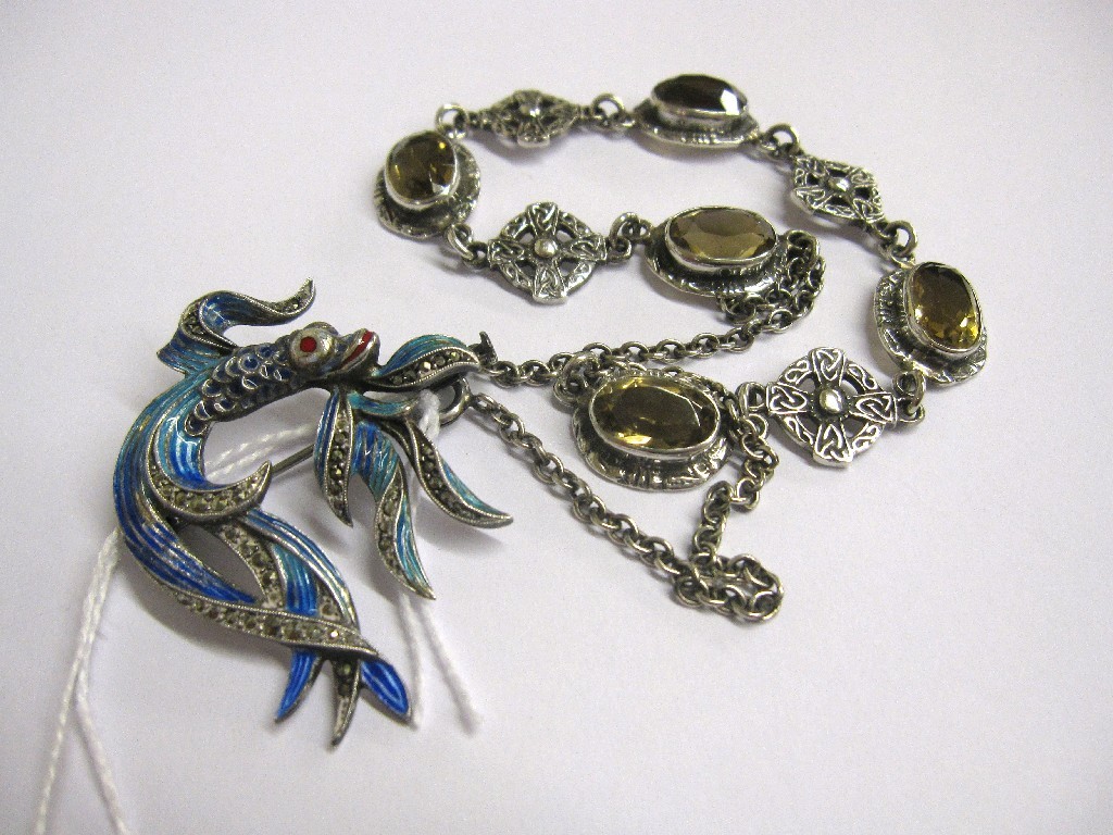 Appraisal: Lot comprising Celtic silver necklace set with Cairngorms and a