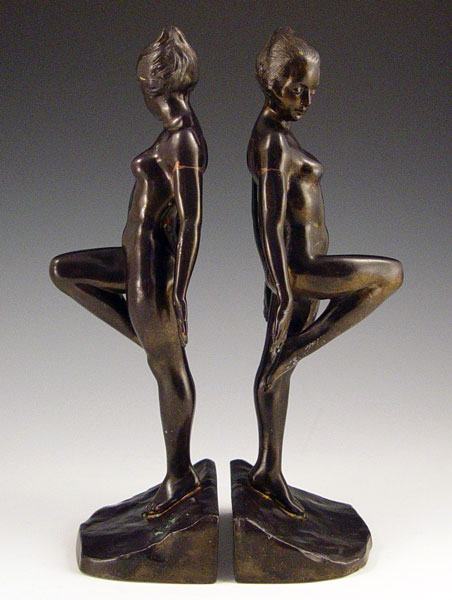 Appraisal: PAIR RONSON ART METAL DECO NUDE FIGURAL BOOKENDS Paper label