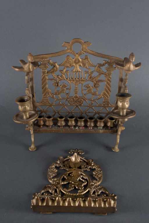 Appraisal: Judaica cast brass Sabbath and Hanukah menorah together with a