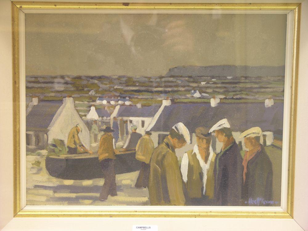 Appraisal: Alex McKenna - oil on canvas fisherfolk at conversation a